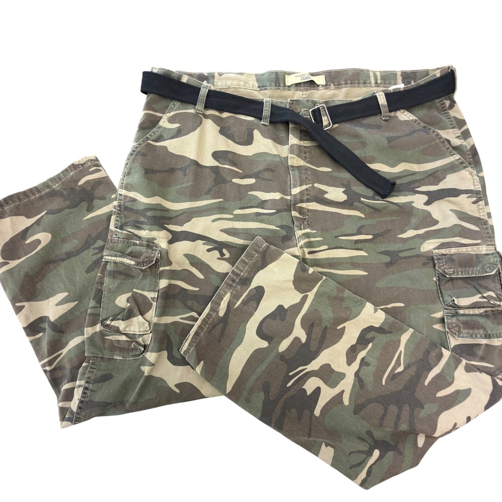 Wrangler Jeans Co Mens Camo Cargo Pants Woodland Camouflage 70BRW4M 46x30 Belted